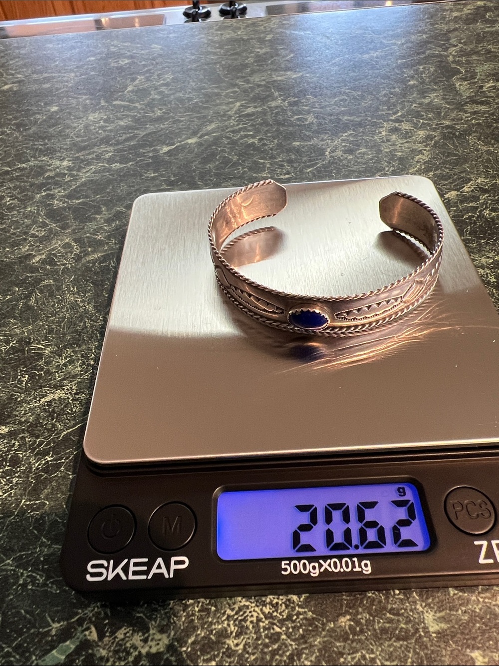 Sterling-Style Cuff Bracelet with Blue Stone - Women's Jewelry